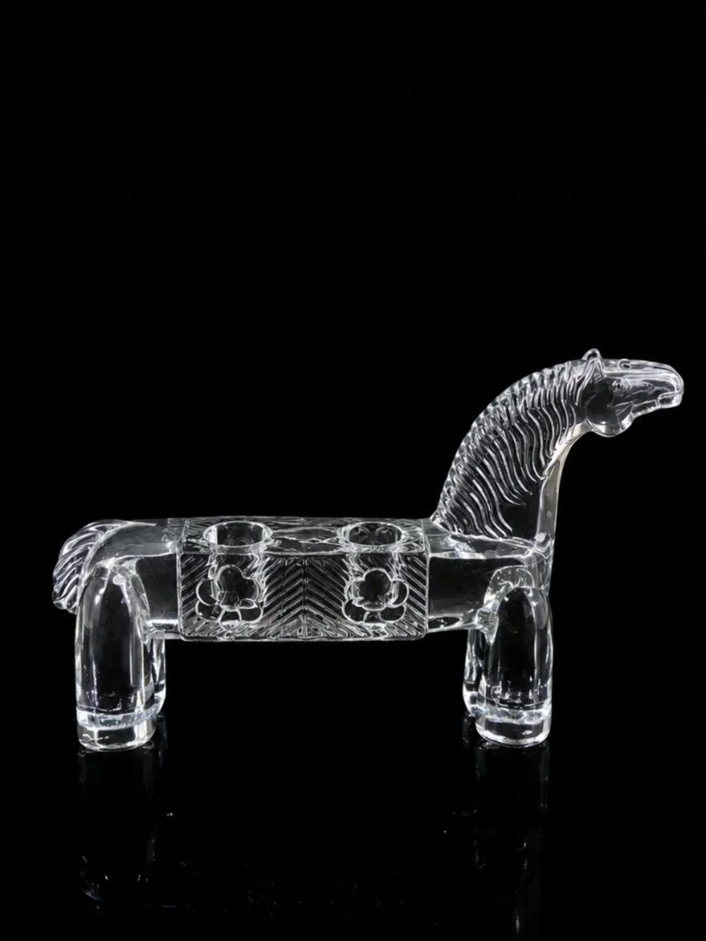 Kosta Boda Bertil Vallien Clear Glass Horse Candle Holder Sculpture Sweden 10.5